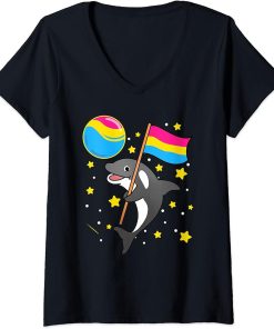 Womens Orca In Space Pan Pride V-Neck T-Shirt