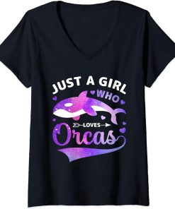 Womens Just A Girl Who Loves Orcas V-Neck T-Shirt