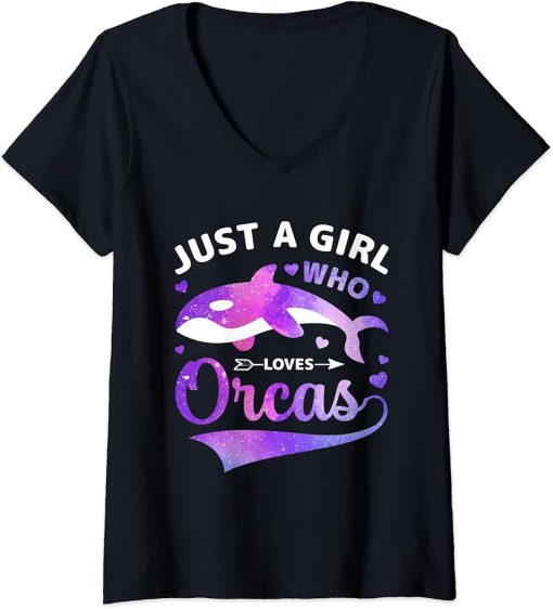 Womens Just A Girl Who Loves Orcas V-Neck T-Shirt