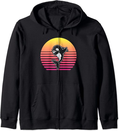 Orca Shirt. Retro Style Zip Hoodie