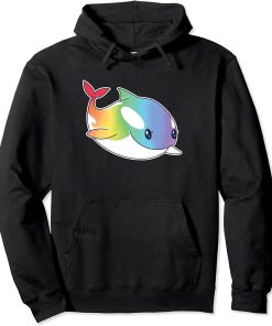 Cute Kawaii Rainbow Whale Shirt, Orca Lover Gift Pullover Hoodie