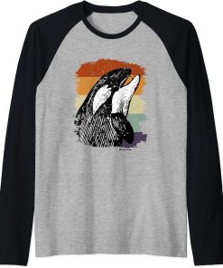 Orca whale vintage retro killer whale art design Raglan Baseball Tee