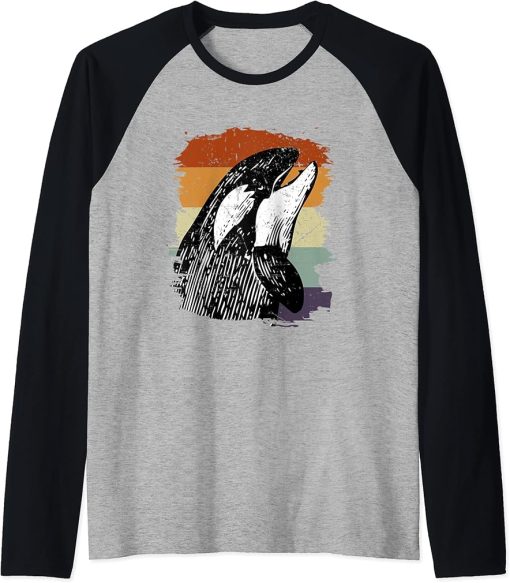 Orca whale vintage retro killer whale art design Raglan Baseball Tee