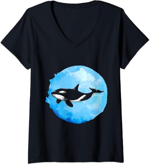 Womens Killer Whale Ocean Animal Lover Orca V-Neck T-Shirt